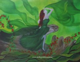 Woman in a Green Dress (size: 32 x 24)