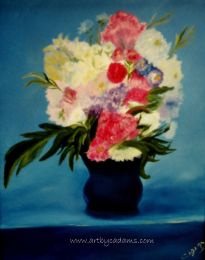 Flowers in a Blue Vase (size: 16 x 20)